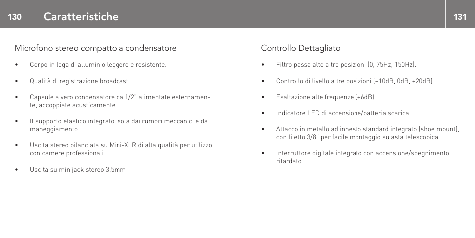 Caratteristiche | RODE Microphones Stereo VideoMic X User Manual | Page 66 / 129