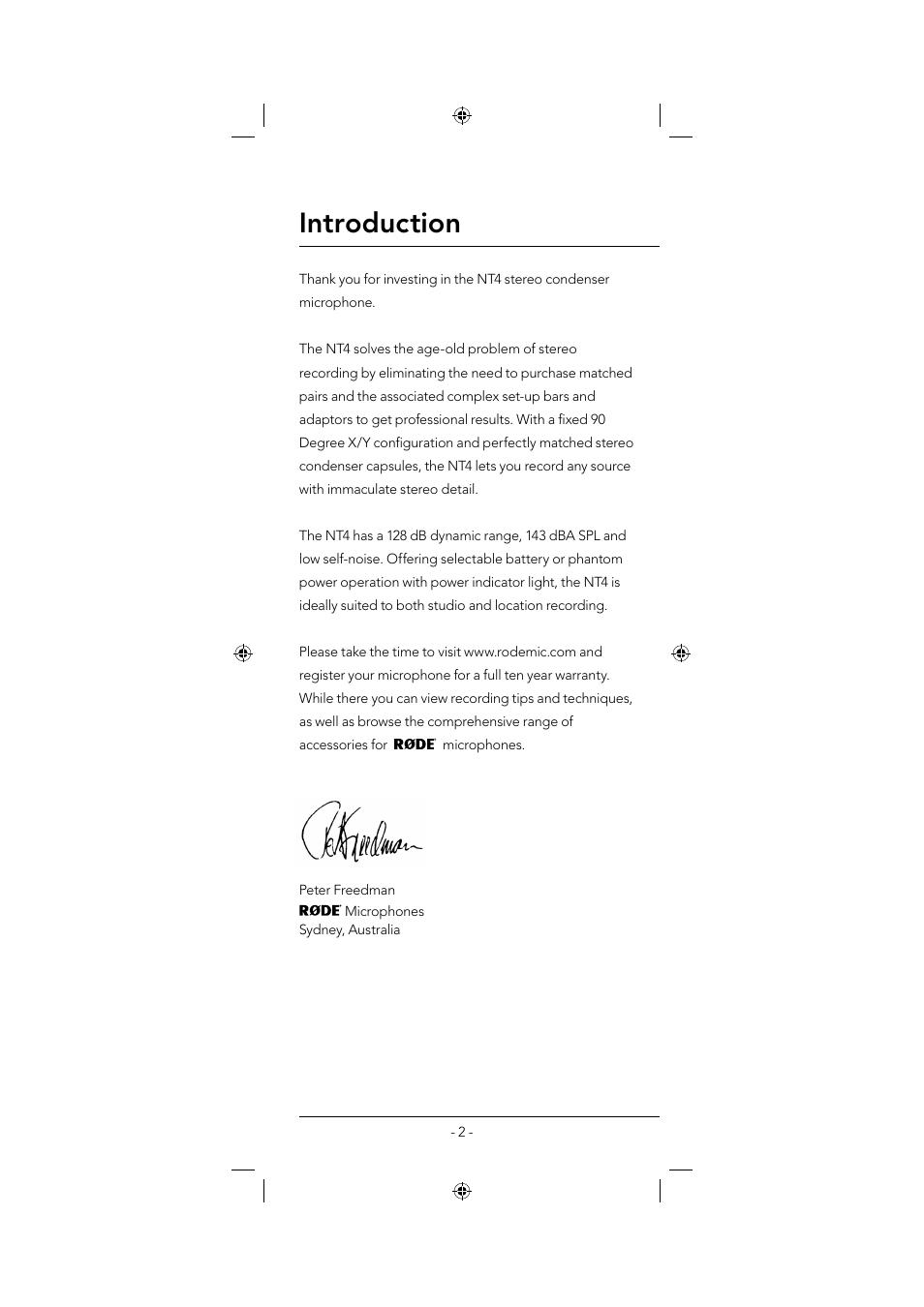 Introduction | RODE Microphones NT4 User Manual | Page 2 / 12
