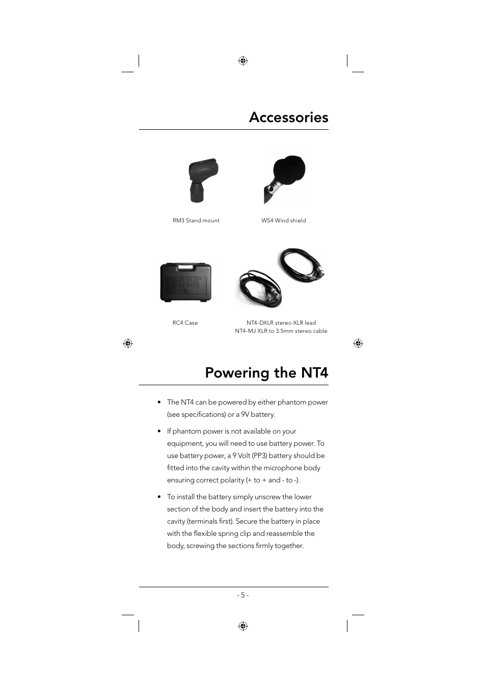 Accessories powering the nt4 | RODE Microphones NT4 User Manual | Page 5 / 12