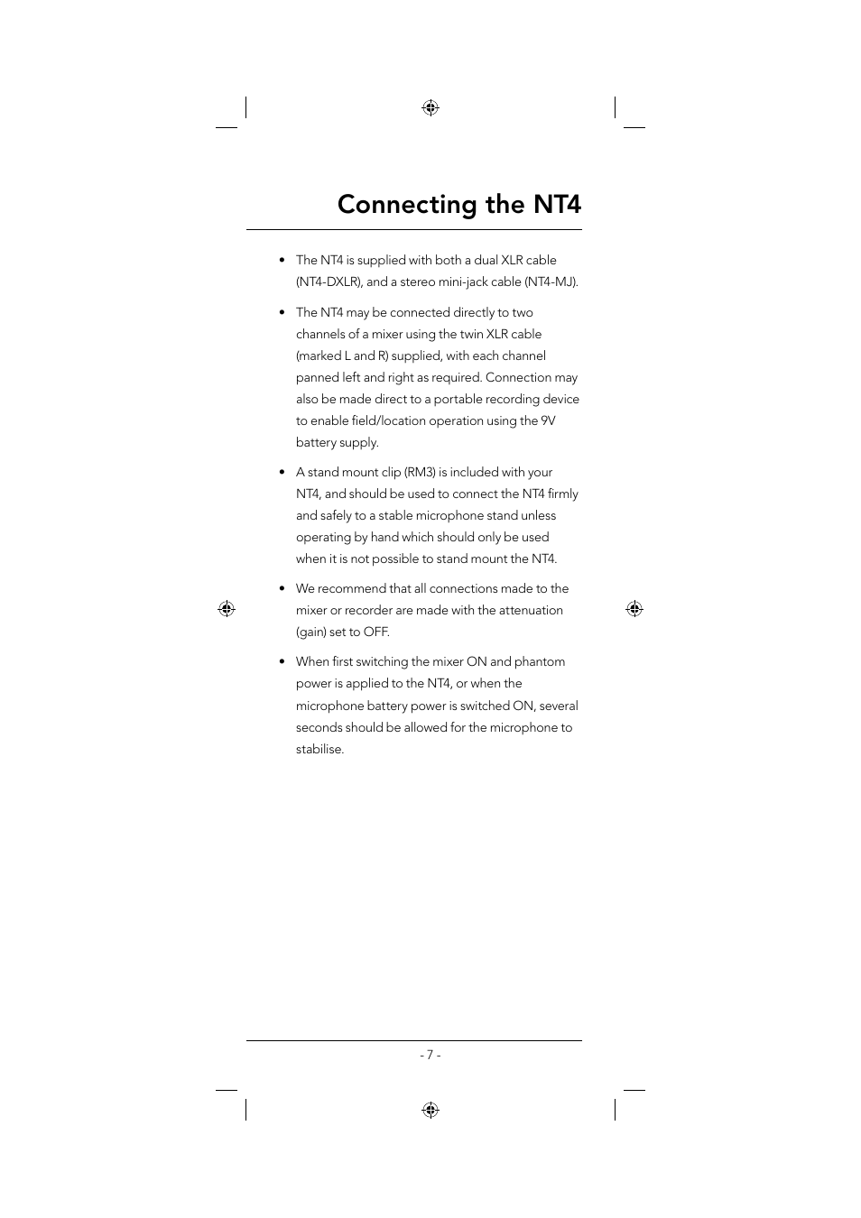 Connecting the nt4 | RODE Microphones NT4 User Manual | Page 7 / 12