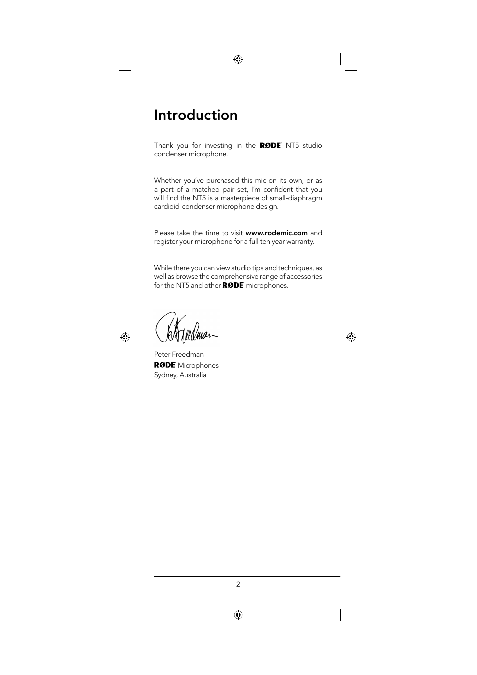 Introduction | RODE Microphones NT5 User Manual | Page 2 / 8