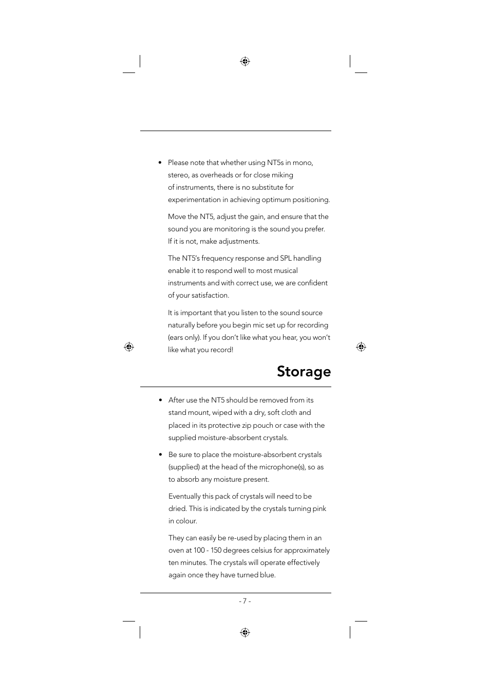 Storage | RODE Microphones NT5 User Manual | Page 7 / 8