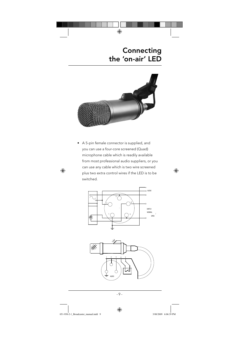 Connecting the ‘on-air’ led | RODE Microphones Broadcaster User Manual | Page 9 / 12