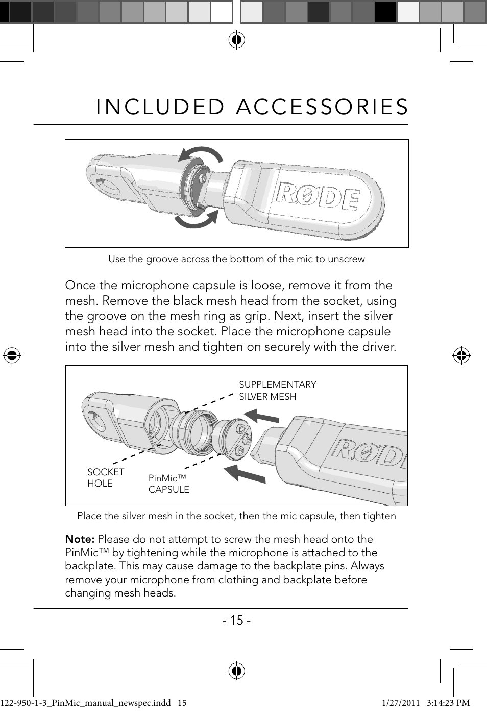 RODE Microphones PinMic User Manual | Page 15 / 20