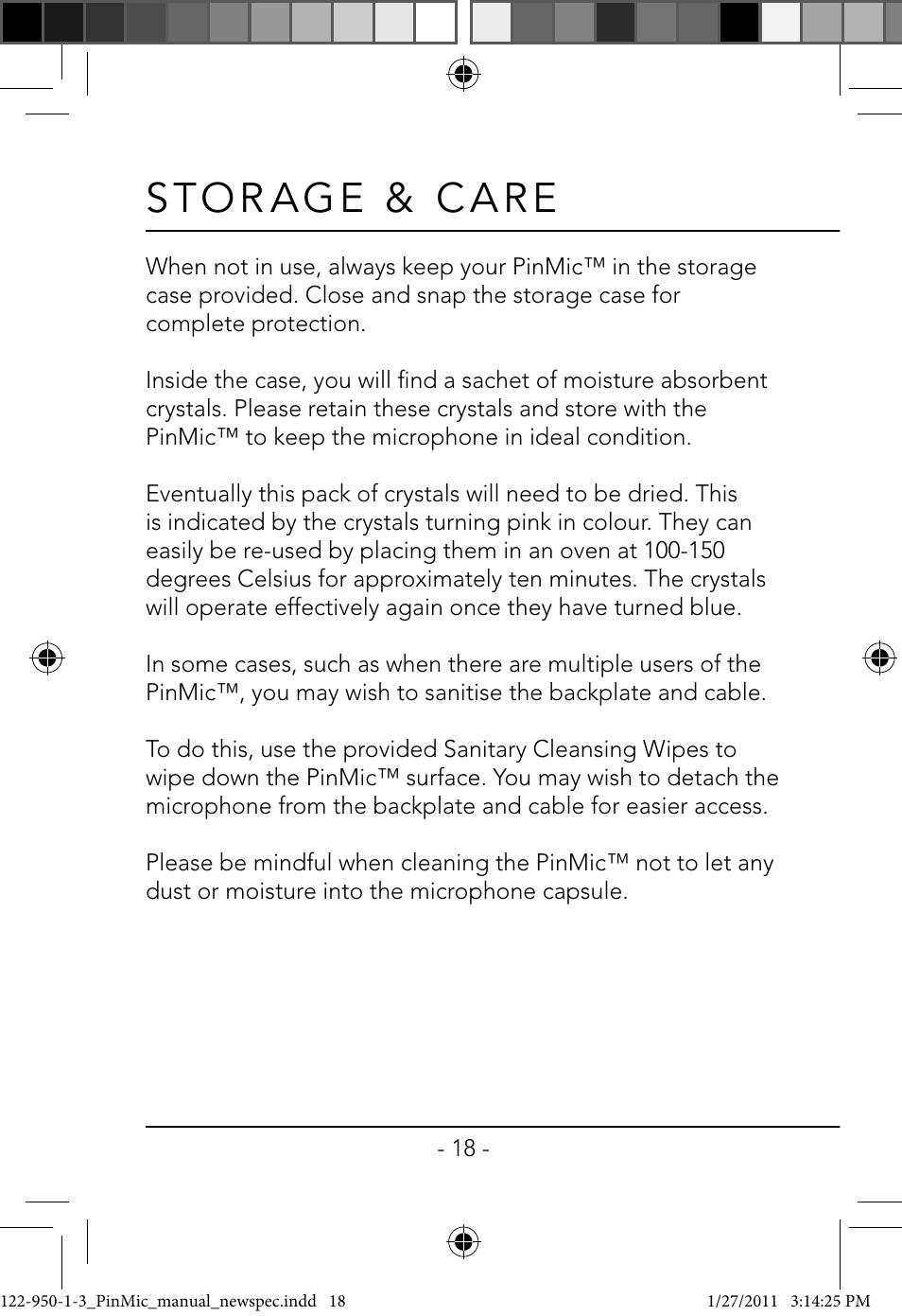 S to r ag e & c a r e | RODE Microphones PinMic User Manual | Page 18 / 20