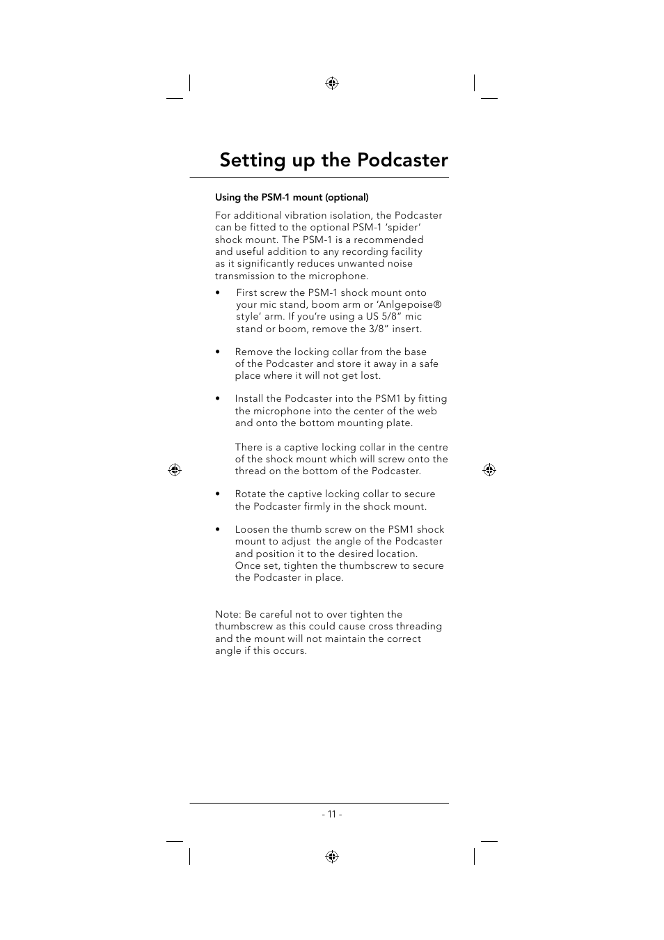 Setting up the podcaster | RODE Microphones Podcaster User Manual | Page 11 / 12