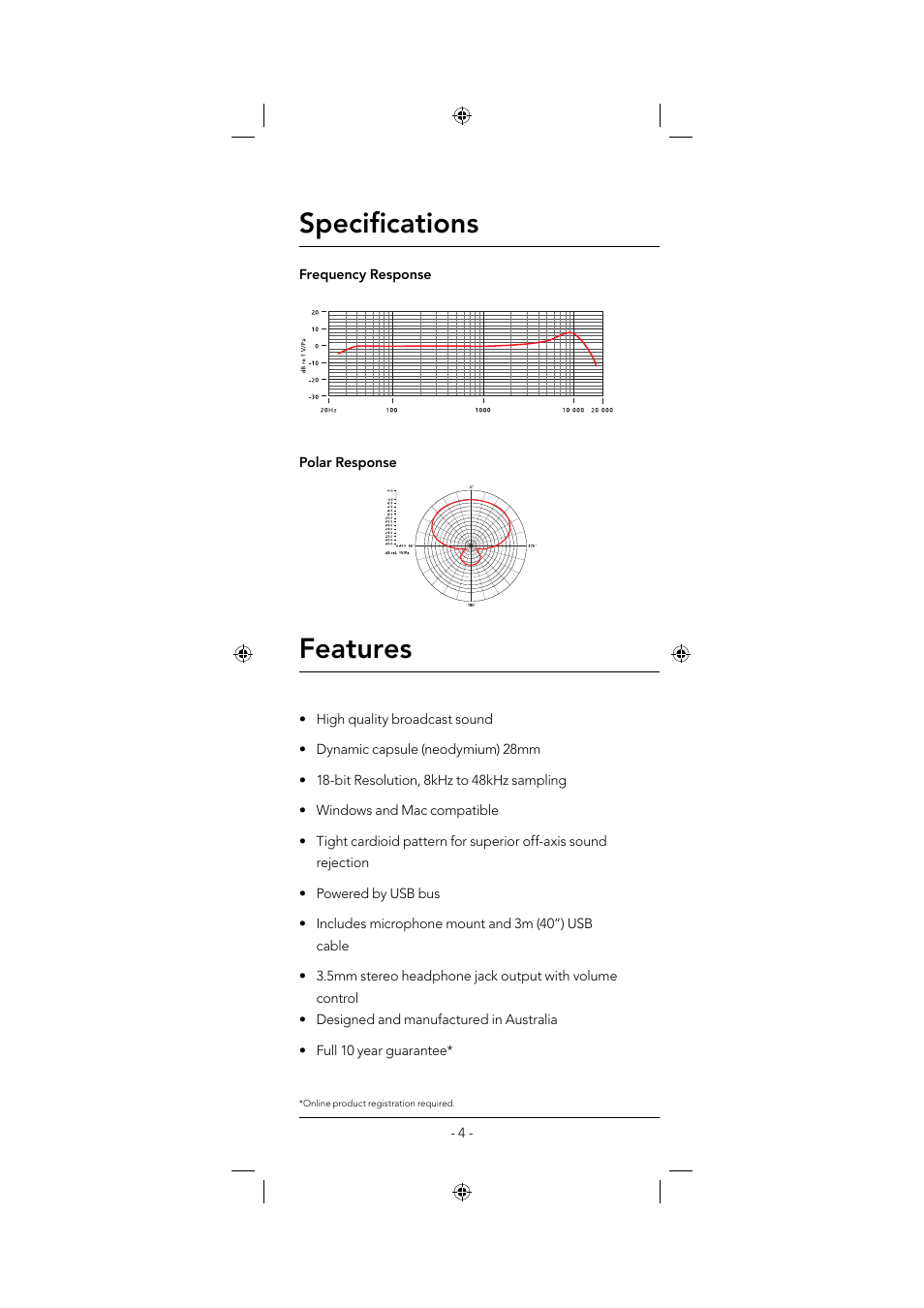 Specifi cations features | RODE Microphones Podcaster User Manual | Page 4 / 12