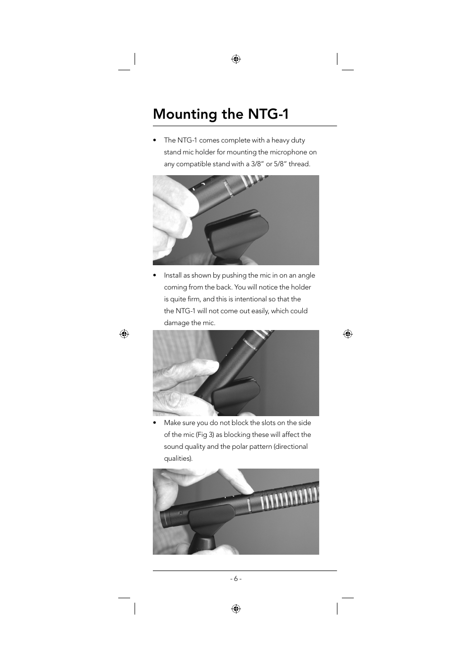 Mounting the ntg-1 | RODE Microphones NTG1 User Manual | Page 6 / 8