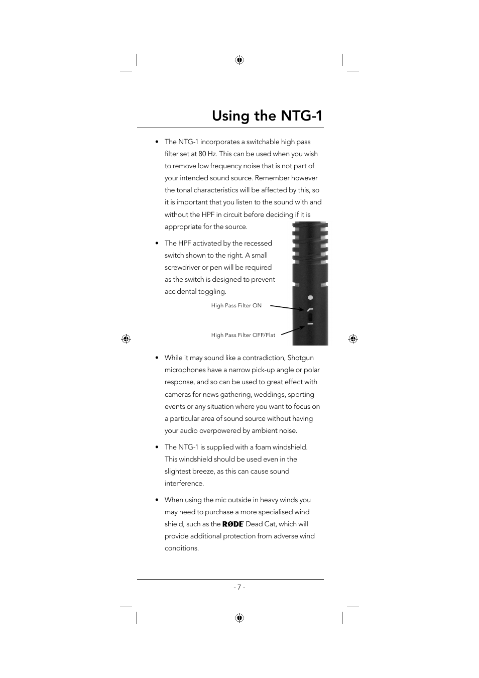 Using the ntg-1 | RODE Microphones NTG1 User Manual | Page 7 / 8