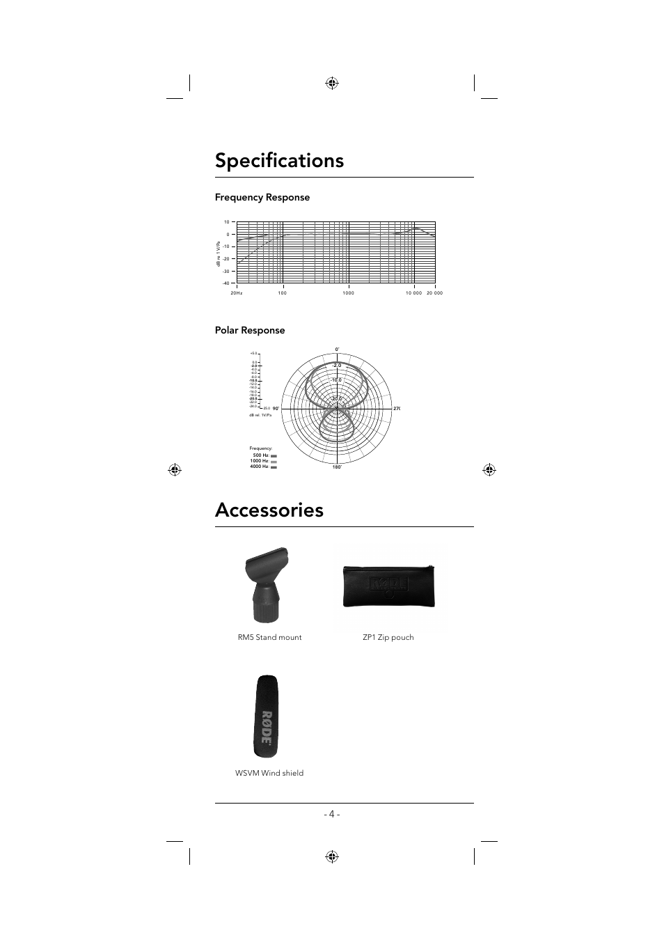 Specifi cations, Accessories, Frequency response polar response | RODE Microphones NTG2 User Manual | Page 4 / 8