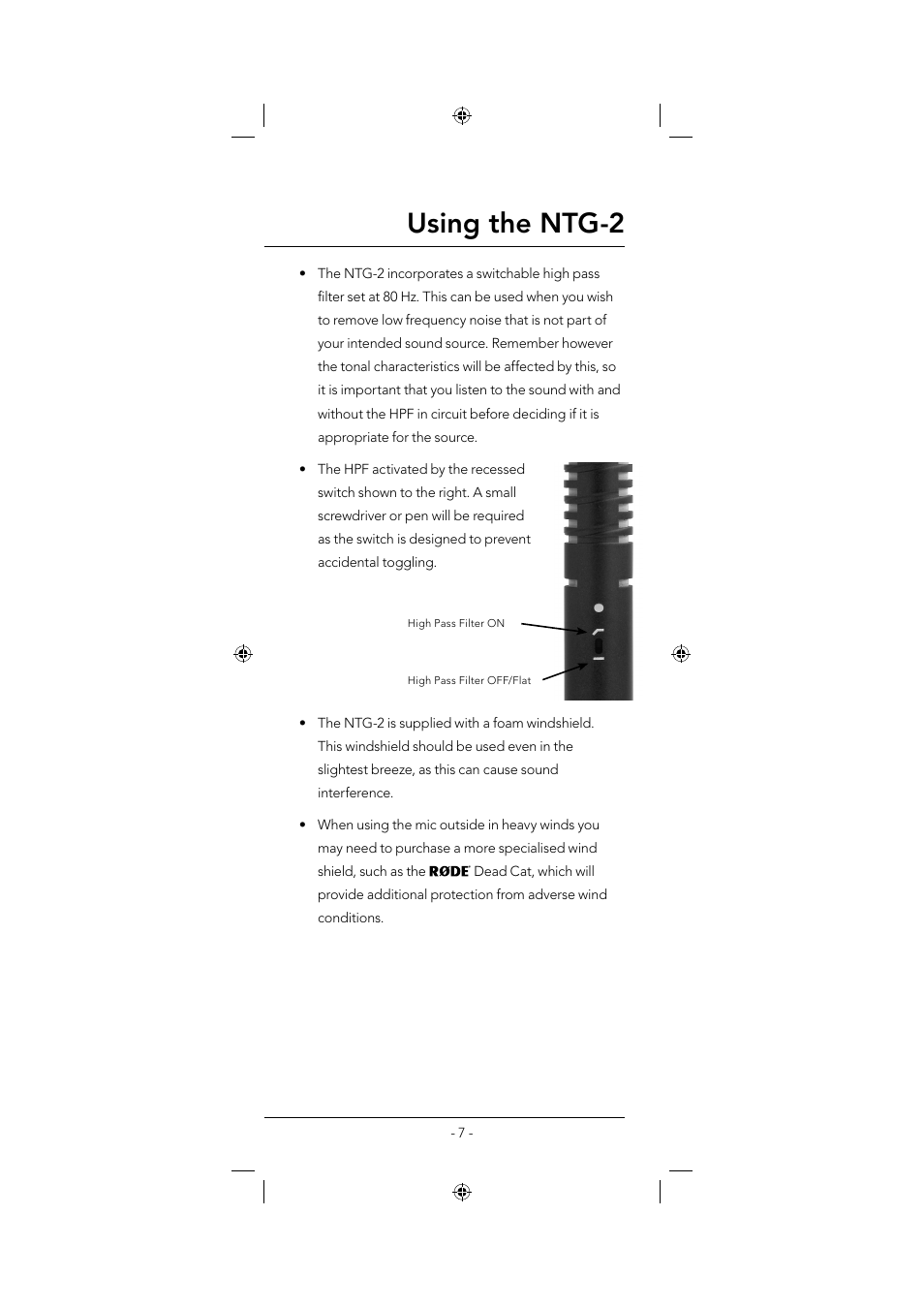 Using the ntg-2 | RODE Microphones NTG2 User Manual | Page 7 / 8