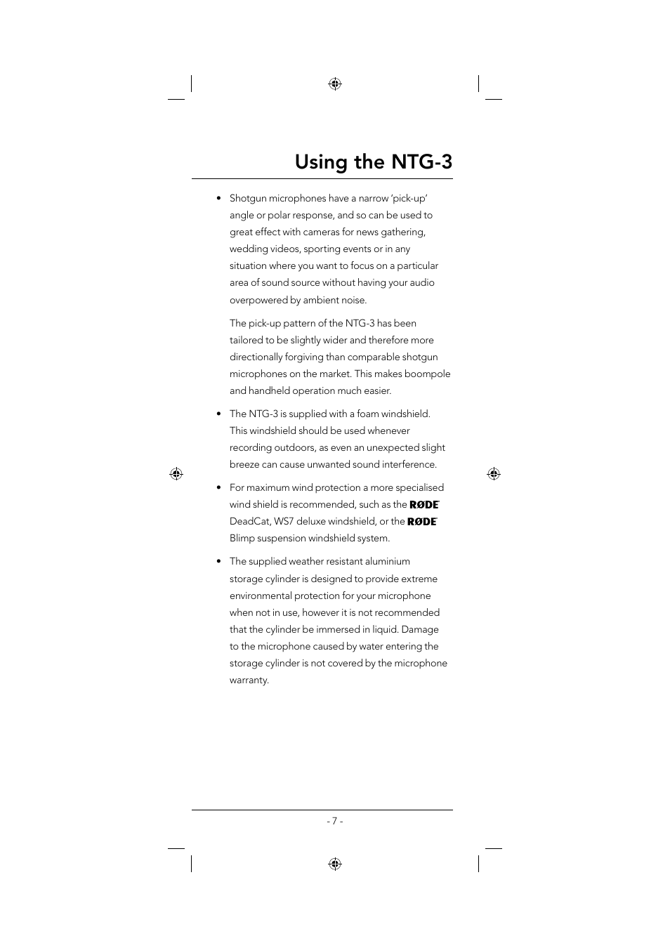 Using the ntg-3 | RODE Microphones NTG3 User Manual | Page 7 / 8