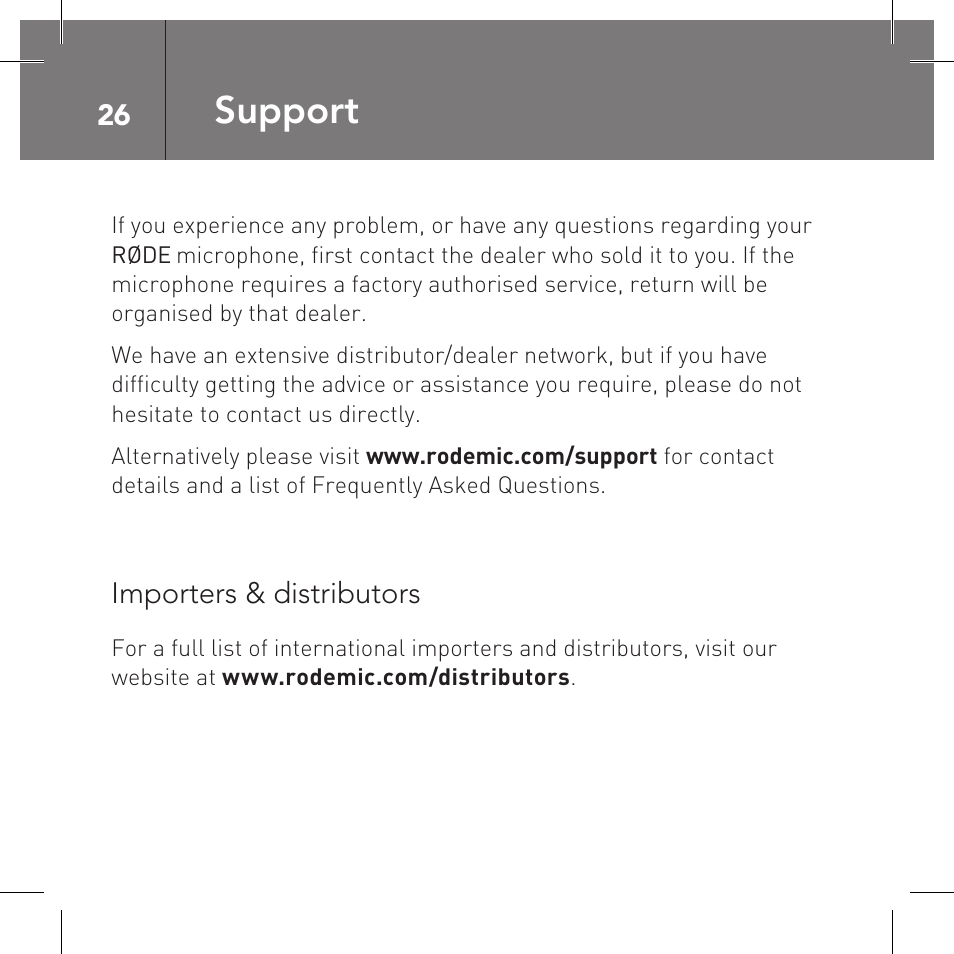 Support | RODE Microphones VideoMic Pro User Manual | Page 26 / 27