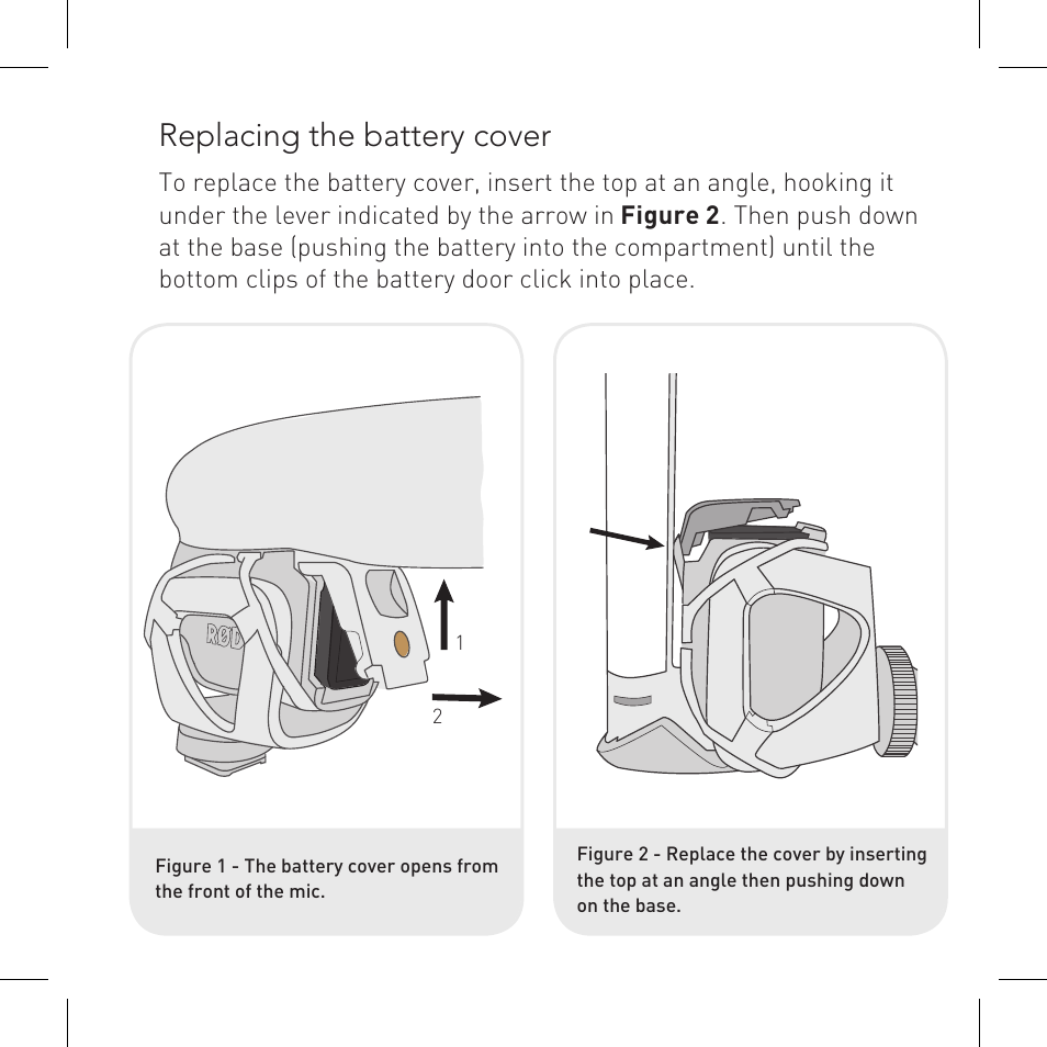 Replacing the battery cover | RODE Microphones VideoMic Pro User Manual | Page 9 / 27