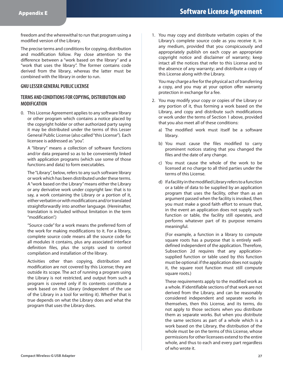 Software license agreement | Cisco WUSB54GC User Manual | Page 28 / 33