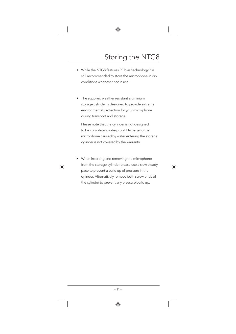 Storing the ntg8 | RODE Microphones NTG8 User Manual | Page 11 / 12