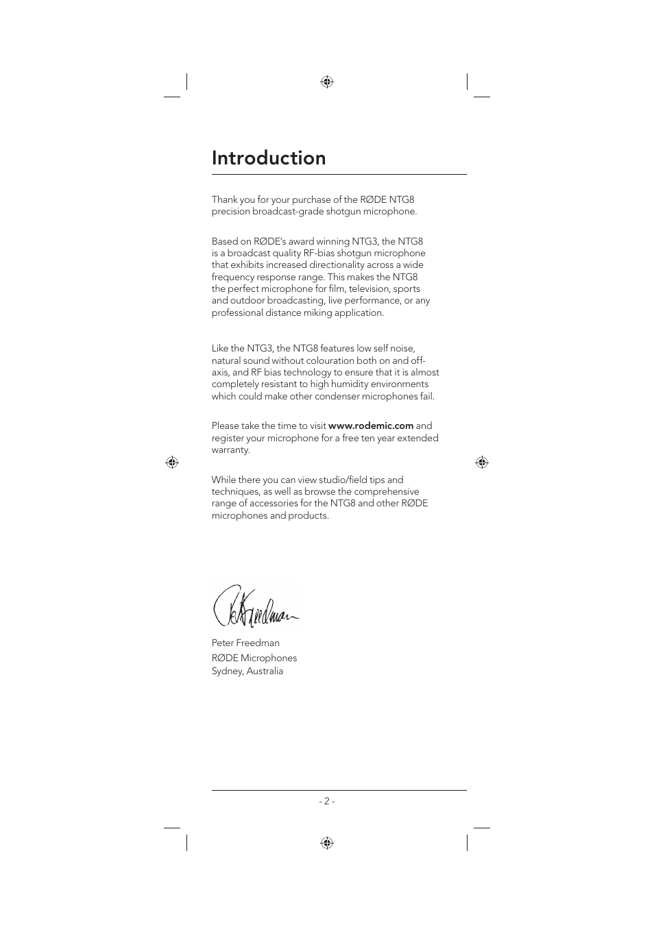 Introduction | RODE Microphones NTG8 User Manual | Page 2 / 12