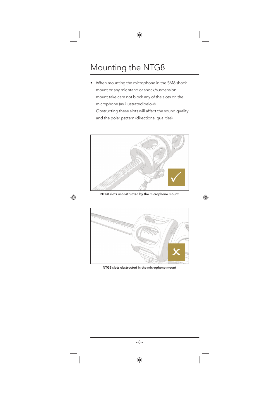Mounting the ntg8 | RODE Microphones NTG8 User Manual | Page 8 / 12