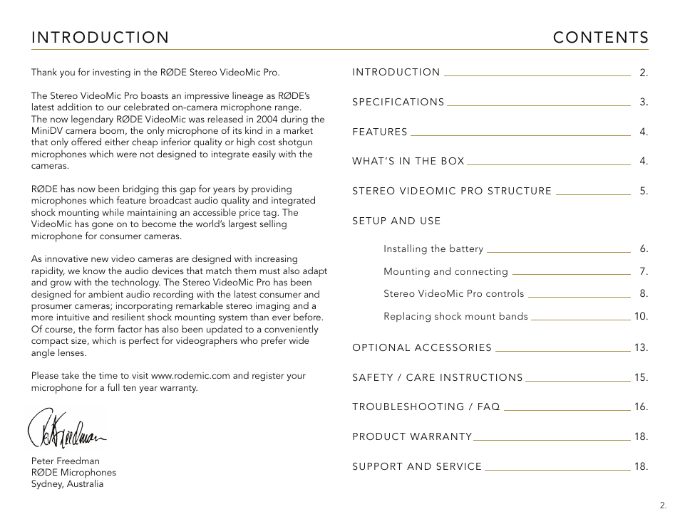 RODE Microphones Stereo VideoMic Pro User Manual | Page 2 / 18