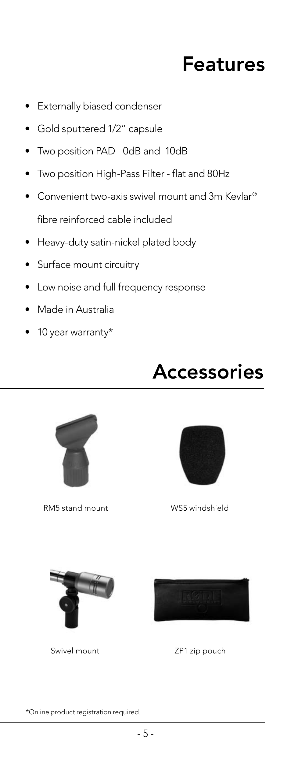 Features, Accessories | RODE Microphones NT6 User Manual | Page 5 / 12