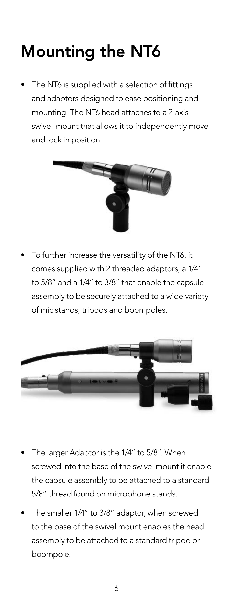 Mounting the nt6 | RODE Microphones NT6 User Manual | Page 6 / 12