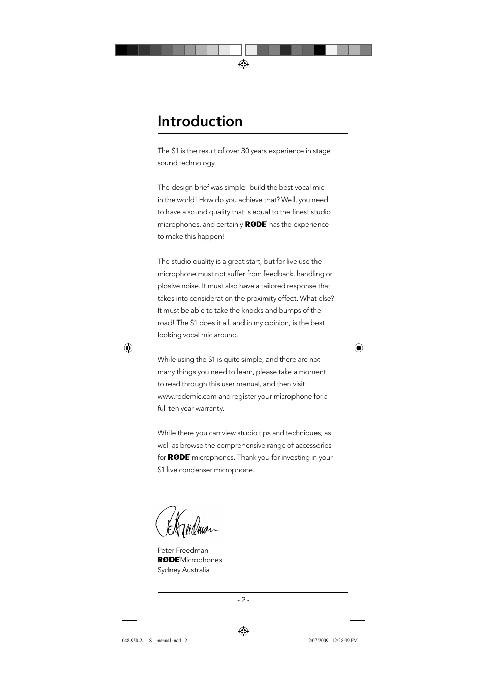 Introduction | RODE Microphones S1 User Manual | Page 2 / 8