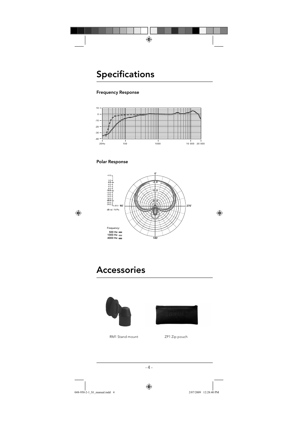 Specifi cations, Accessories | RODE Microphones S1 User Manual | Page 4 / 8