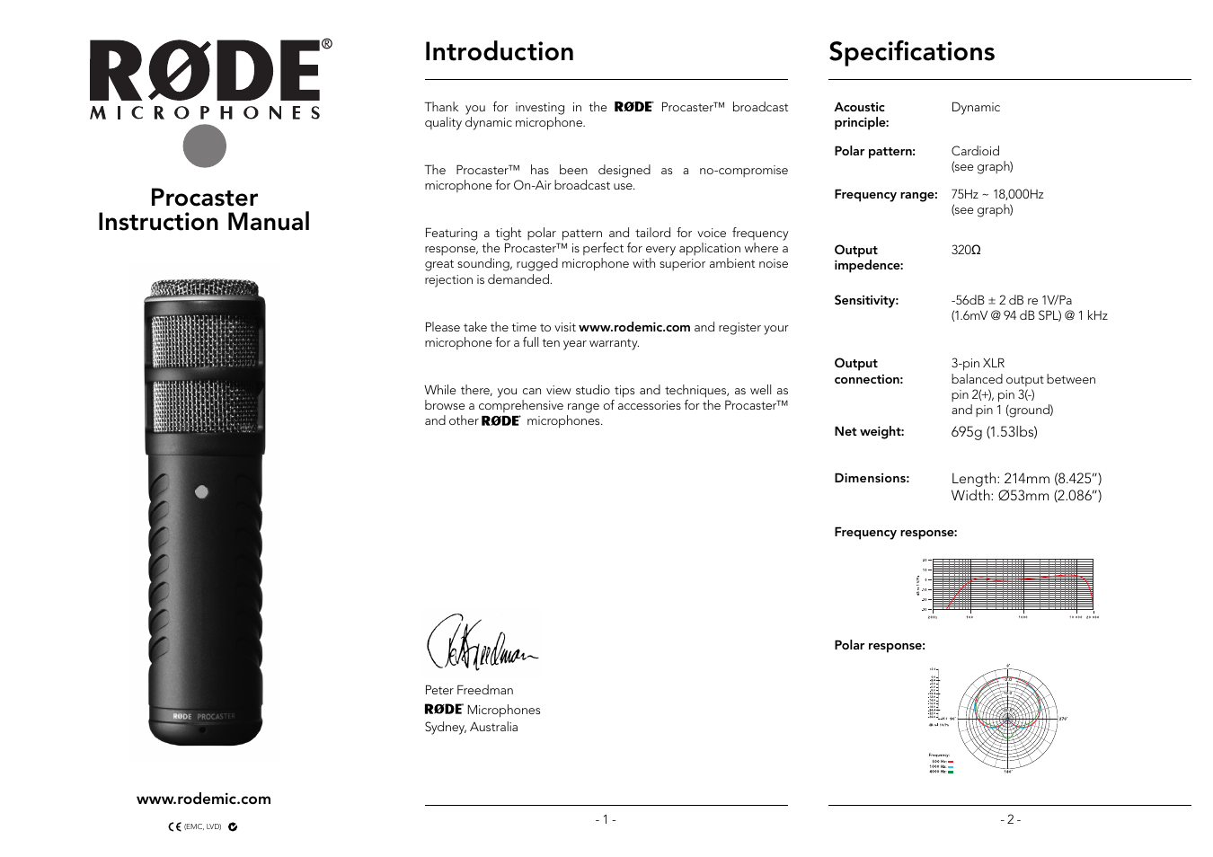 RODE Microphones Procaster User Manual | 2 pages