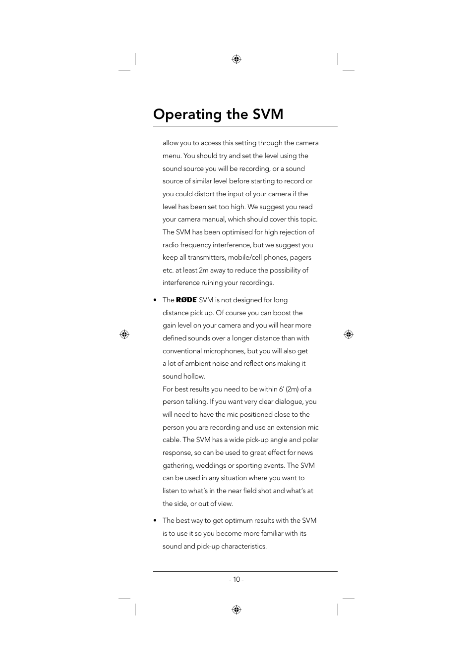 Operating the svm | RODE Microphones Stereo VideoMic User Manual | Page 10 / 12