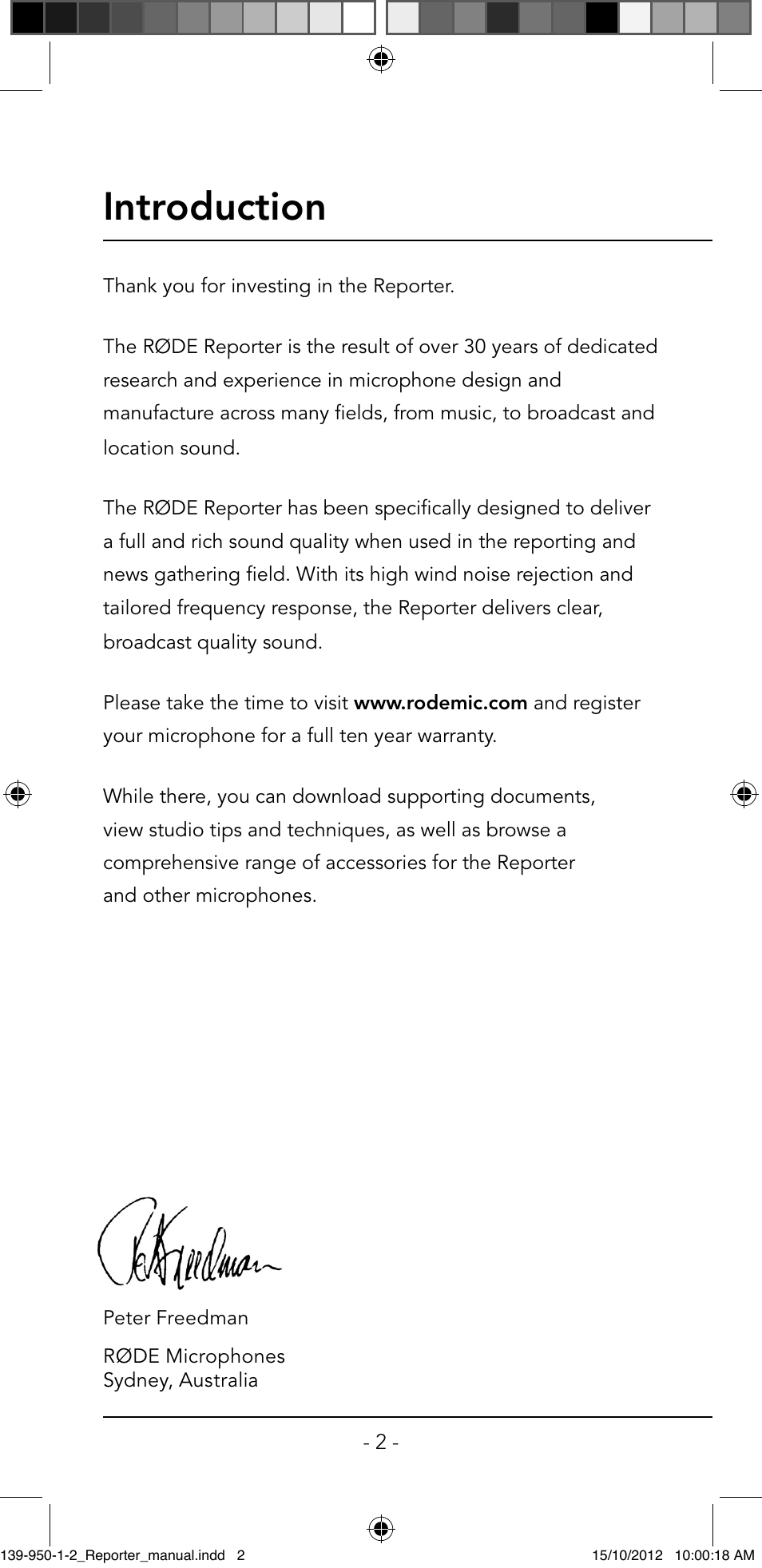 Introduction | RODE Microphones Reporter User Manual | Page 2 / 12