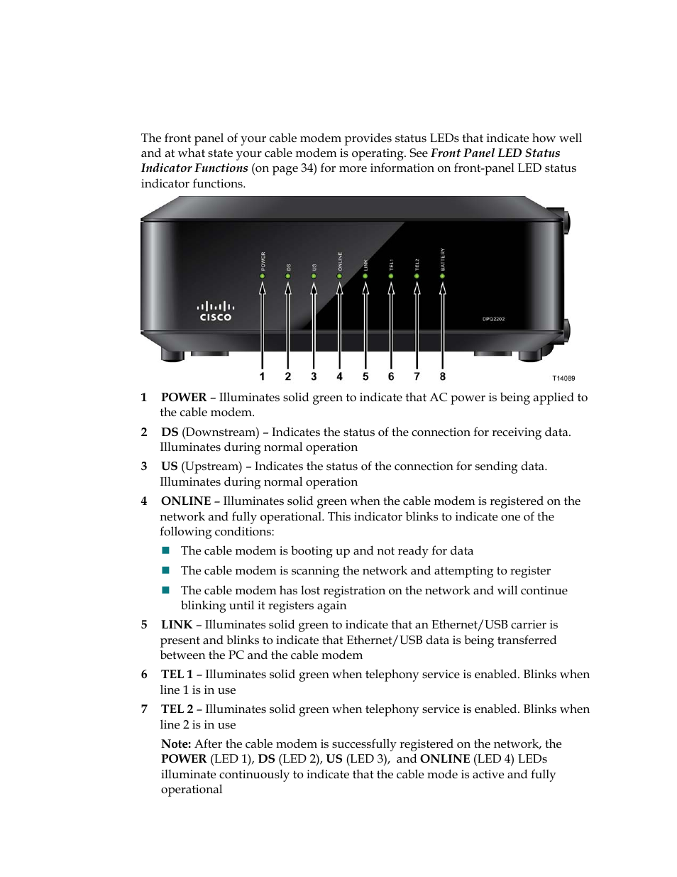Front panel description | Cisco DPQ2202 User Manual | Page 11 / 38