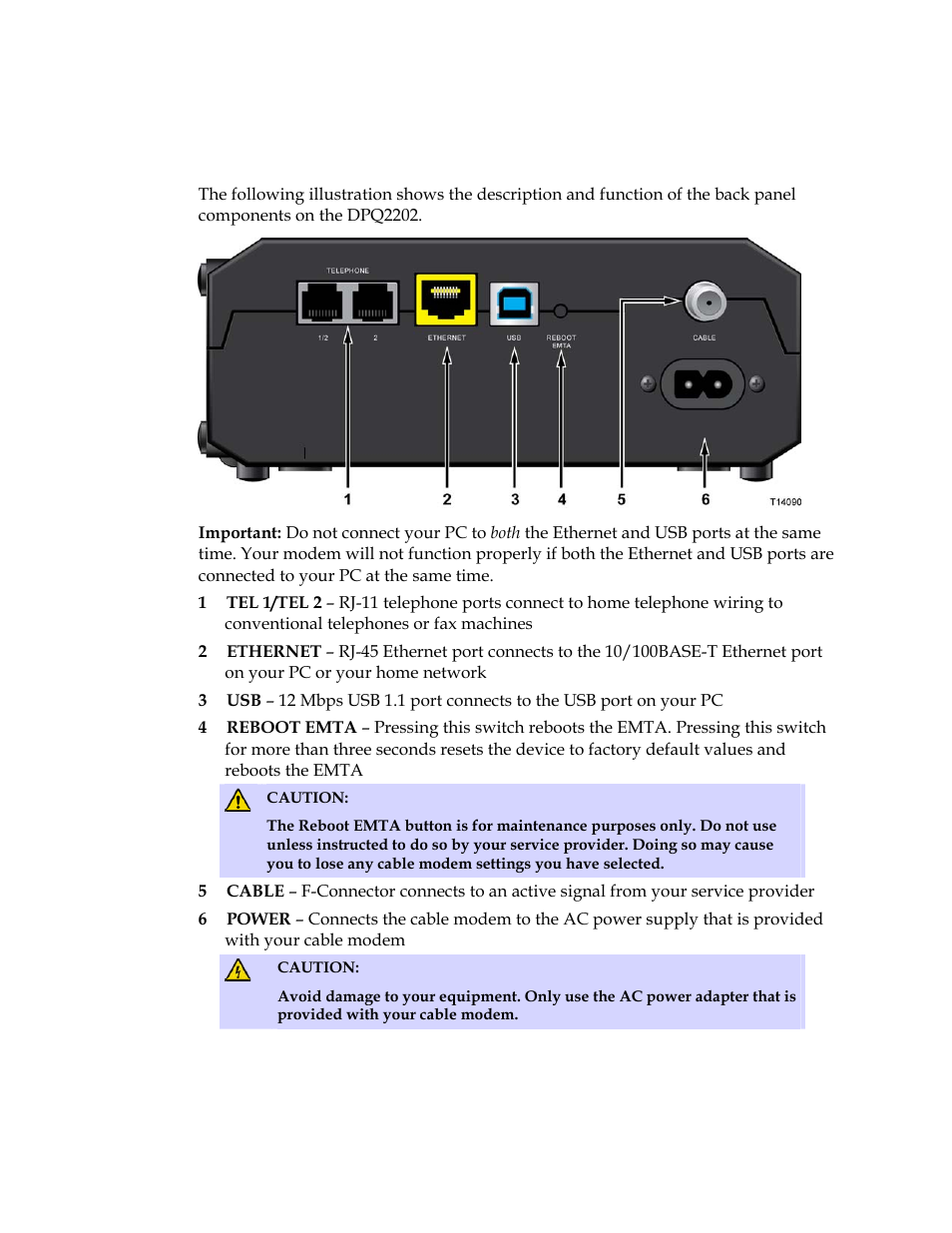 Back panel description | Cisco DPQ2202 User Manual | Page 13 / 38