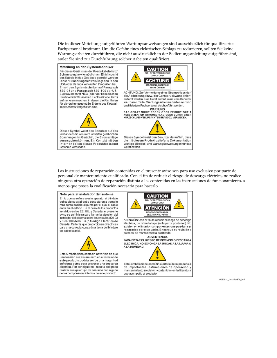 Mitteilung für catv-techniker, Aviso a los instaladores de sistemas catv | Cisco DPQ2202 User Manual | Page 3 / 38