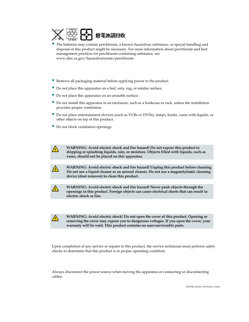 Provide ventilation and select a location, Service warnings, Check product safety | Protect the product when moving it | Cisco DPQ2202 User Manual | Page 6 / 38