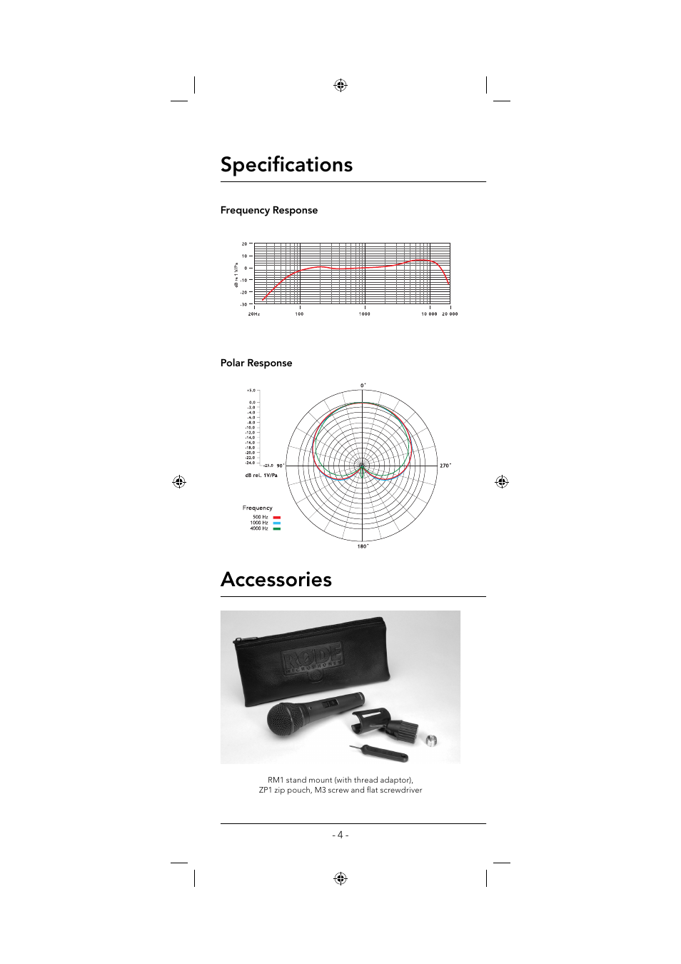 Specifi cations, Accessories | RODE Microphones M1-S User Manual | Page 4 / 8