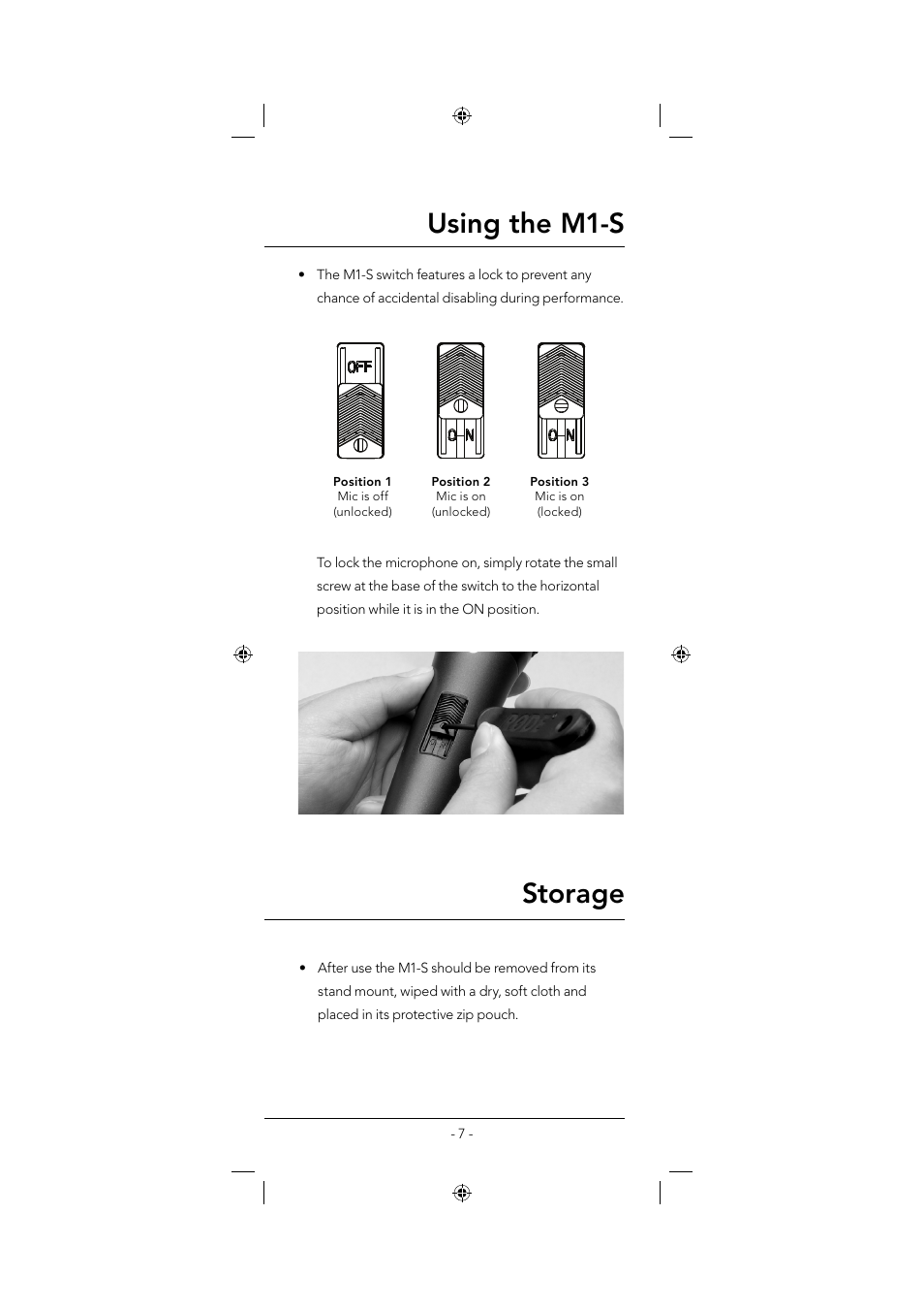 Storage using the m1-s | RODE Microphones M1-S User Manual | Page 7 / 8