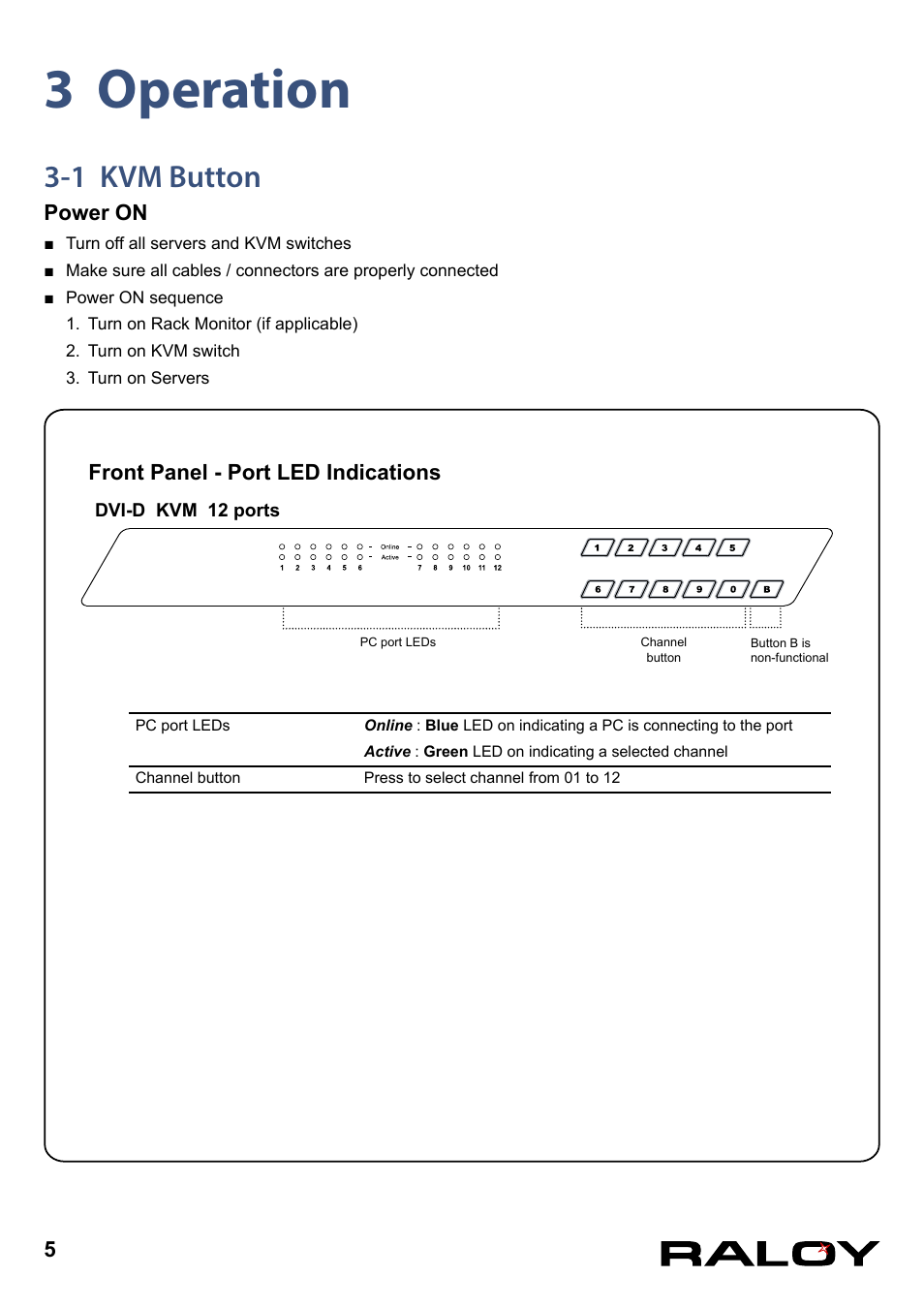 3 operation, 1 kvm button | Raloy DVI-D KVM User Manual | Page 8 / 12