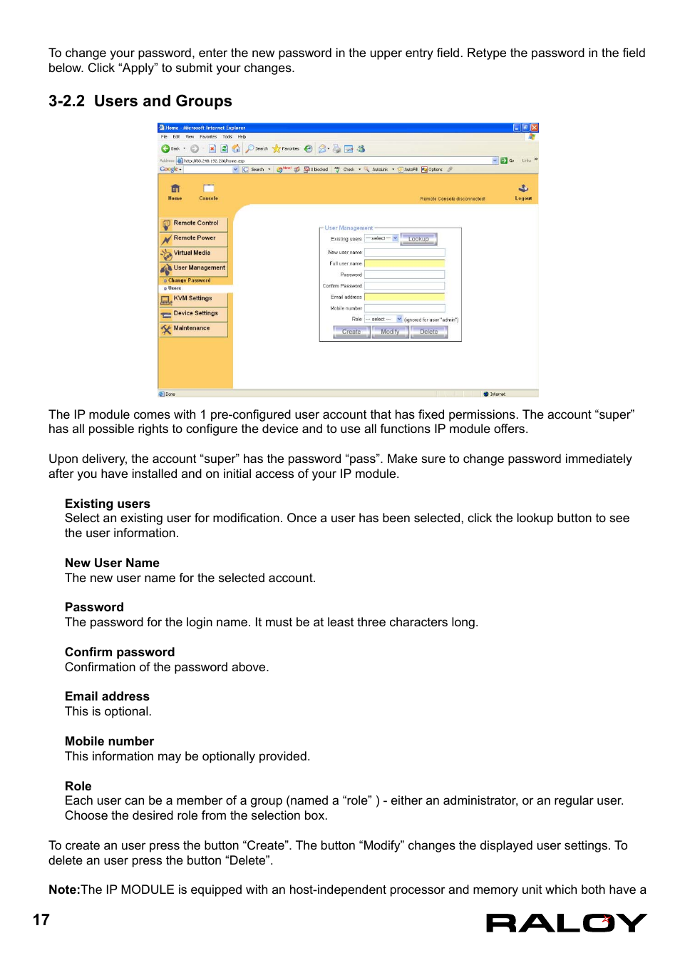 2.2 users and groups | Raloy IP Functions for KVM User Manual | Page 20 / 44