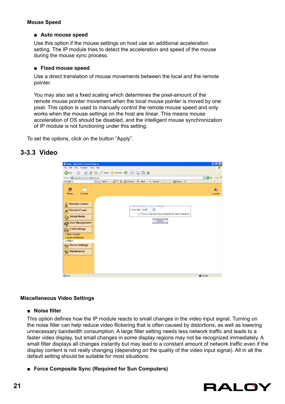 3.3 video | Raloy IP Functions for KVM User Manual | Page 24 / 44