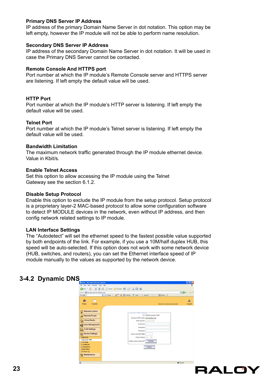 4.2 dynamic dns | Raloy IP Functions for KVM User Manual | Page 26 / 44