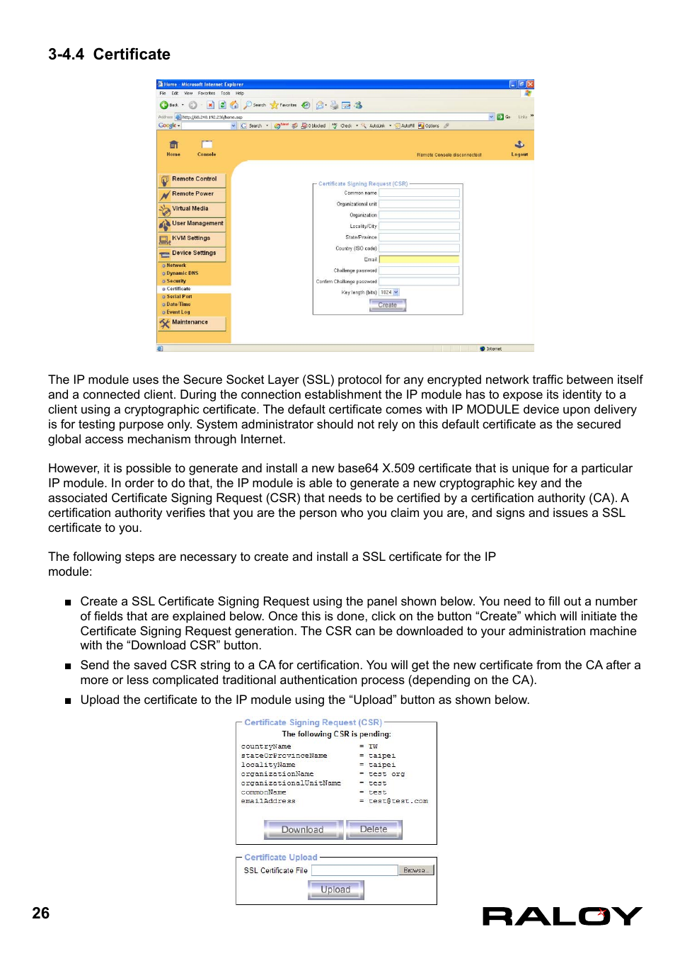 4.4 certificate | Raloy IP Functions for KVM User Manual | Page 29 / 44