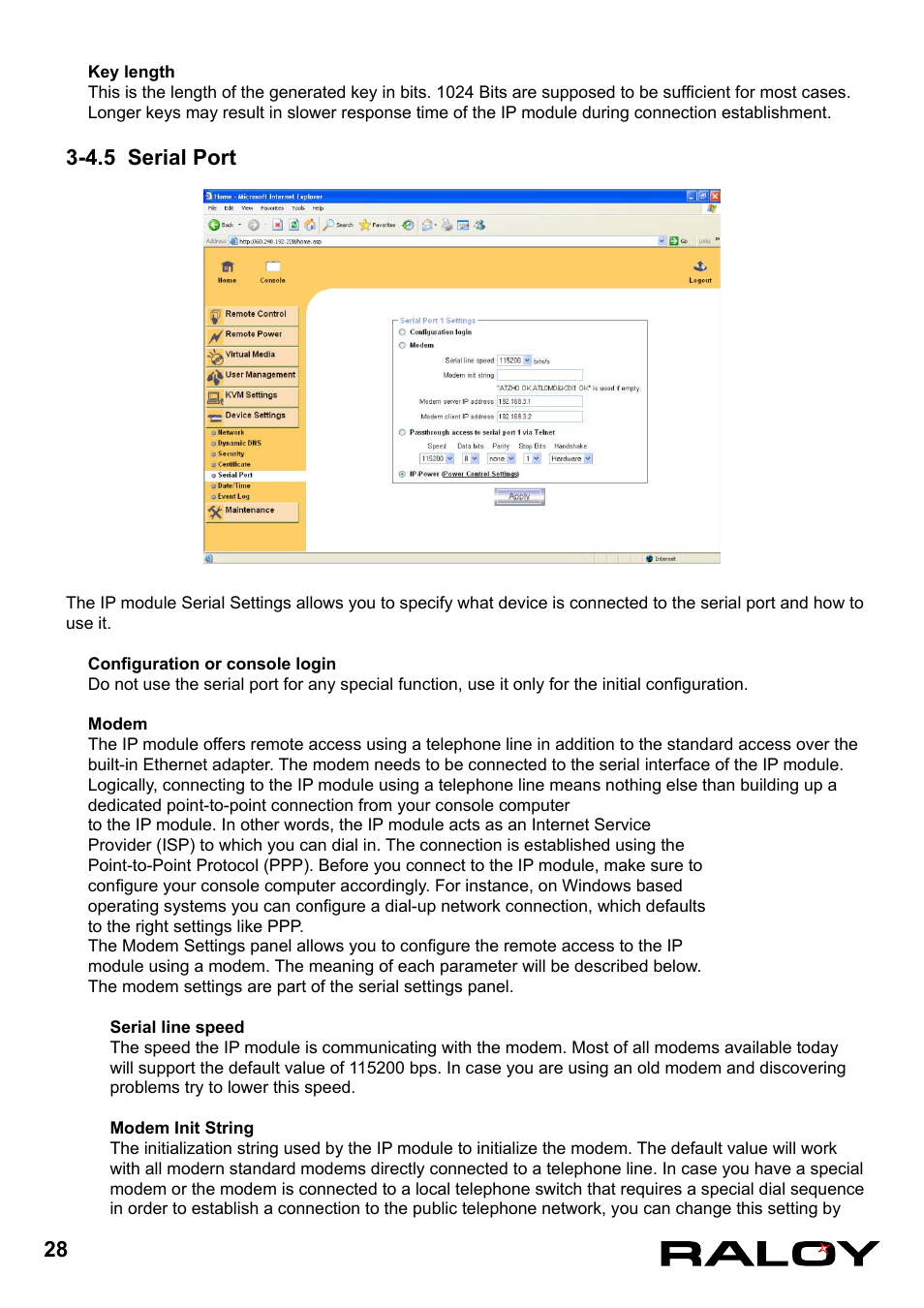 4.5 serial port | Raloy IP Functions for KVM User Manual | Page 31 / 44