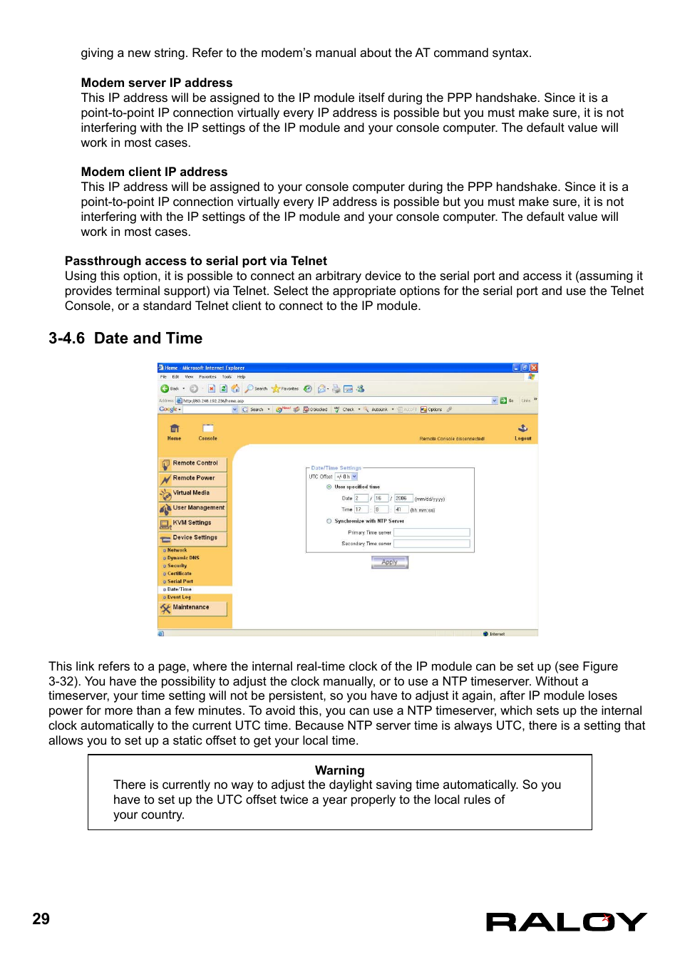 4.6 date and time | Raloy IP Functions for KVM User Manual | Page 32 / 44