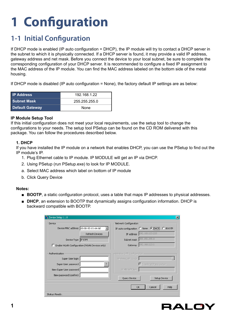 1 configuration, 1 initial configuration | Raloy IP Functions for KVM User Manual | Page 4 / 44