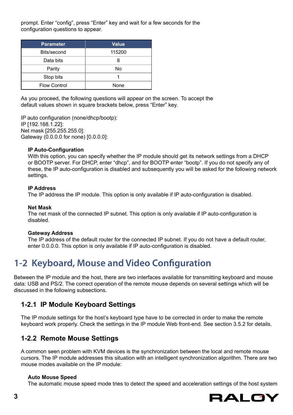 2 keyboard, mouse and video configuration, 2.1 ip module keyboard settings, 2.2 remote mouse settings | Raloy IP Functions for KVM User Manual | Page 6 / 44