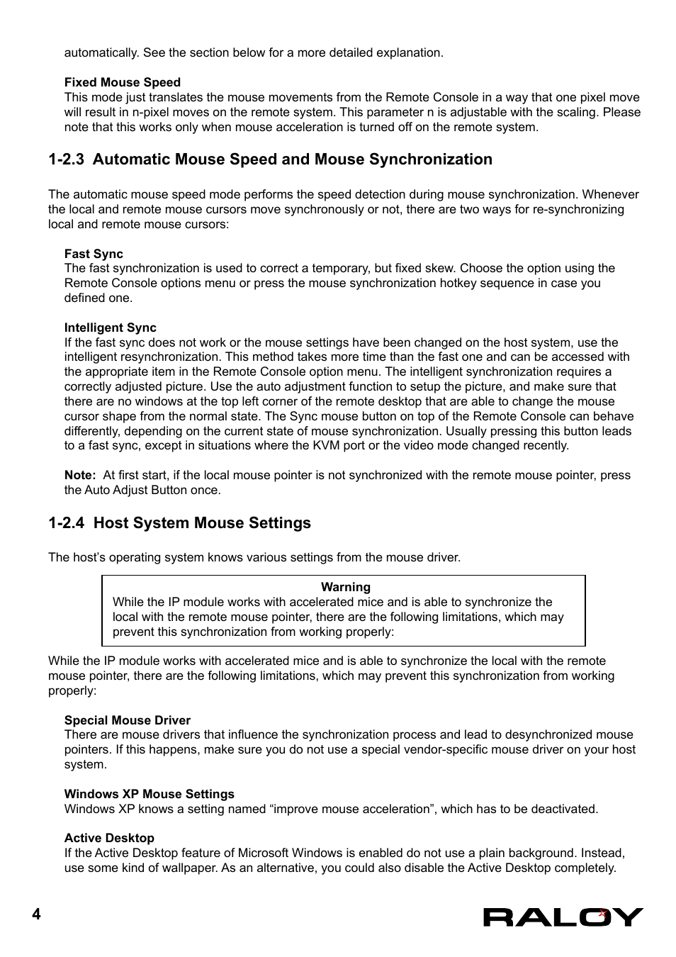 2.4 host system mouse settings | Raloy IP Functions for KVM User Manual | Page 7 / 44