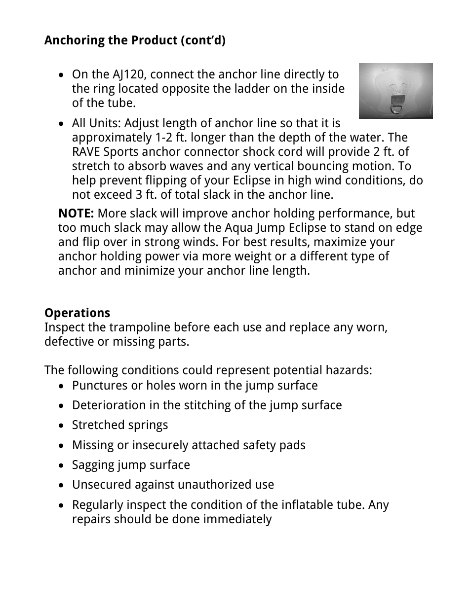 Operations | RAVE Sports Aqua Jump Eclipse 200 Water Park User Manual | Page 16 / 20