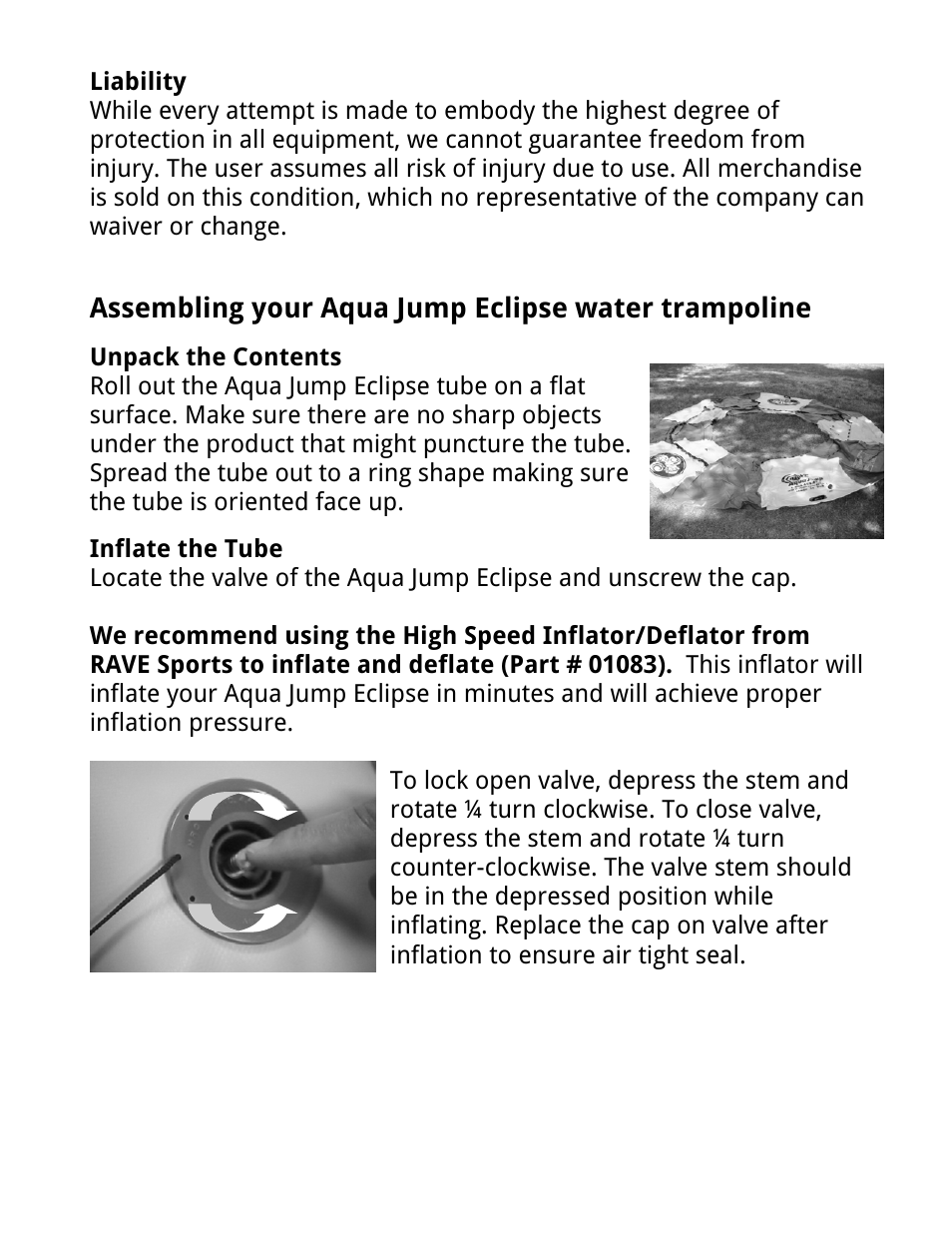 Liability, Assembling your aqua jump eclipse water trampoline | RAVE Sports Aqua Jump Eclipse 200 Water Park User Manual | Page 8 / 20