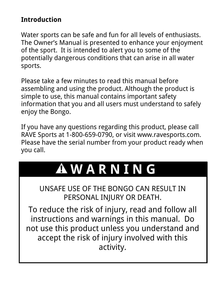 W a r n i n g | RAVE Sports Bongo 20 Bouncer Water Park User Manual | Page 3 / 16