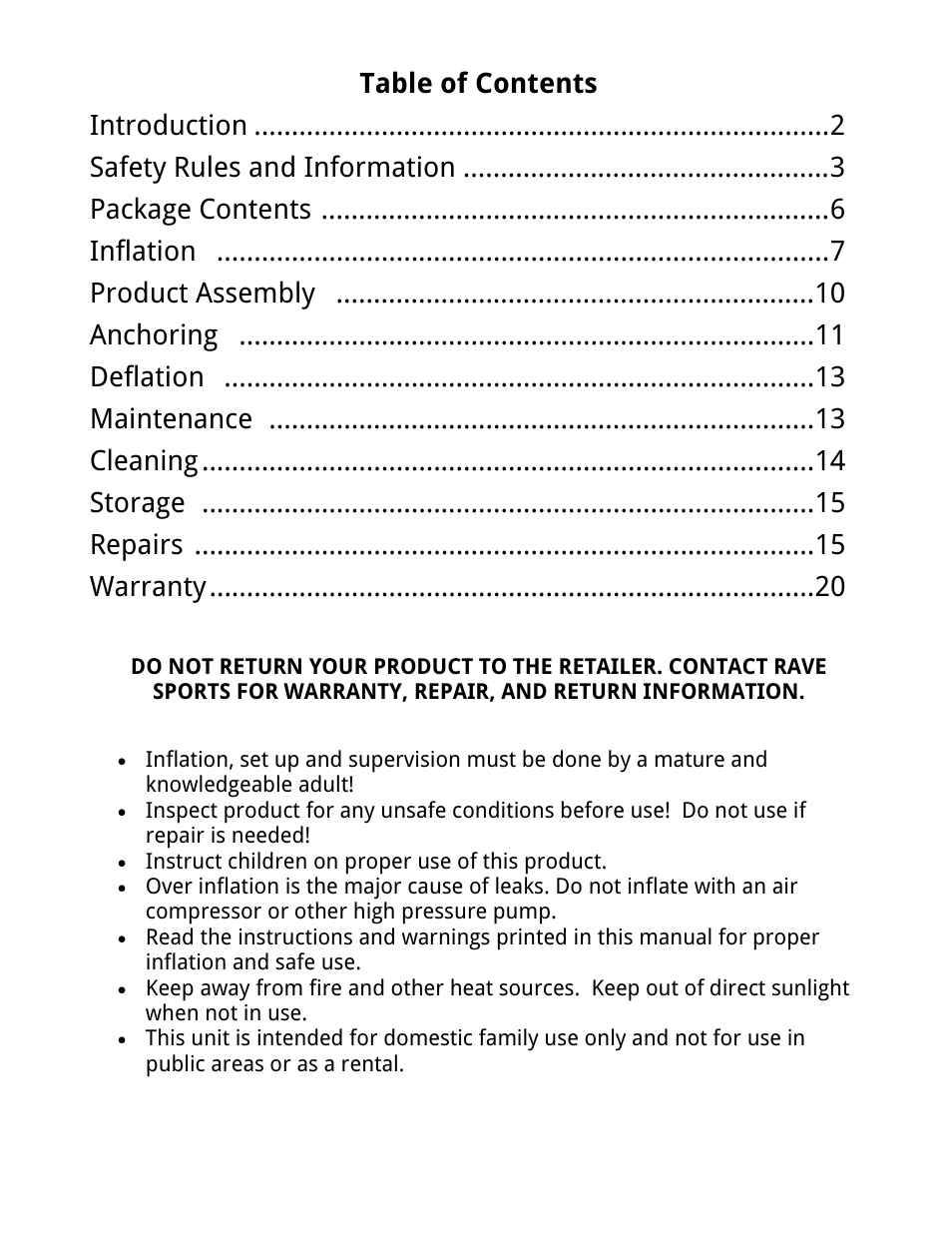 RAVE Sports Splash Zone Plus 12' User Manual | Page 2 / 24